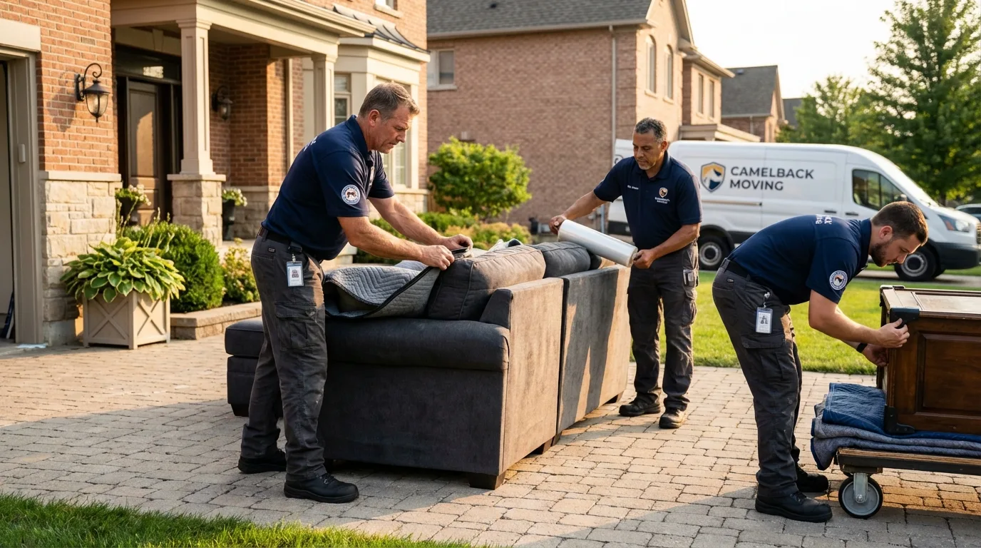 Large estate moving crew wrapping furniture in Almont, MI