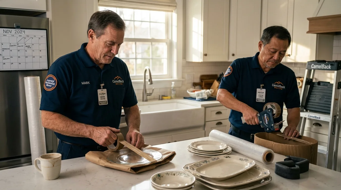 Professional crew packing kitchen dishware in Almont, MI
